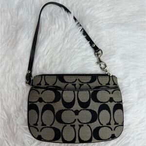 COACH Black Gray Signature Canvas Wristlet